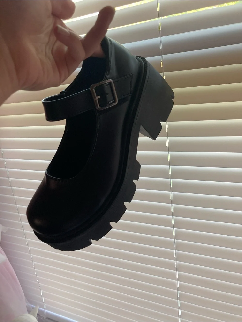 Hem Black Mary Jane Platform Shoes with Buckle